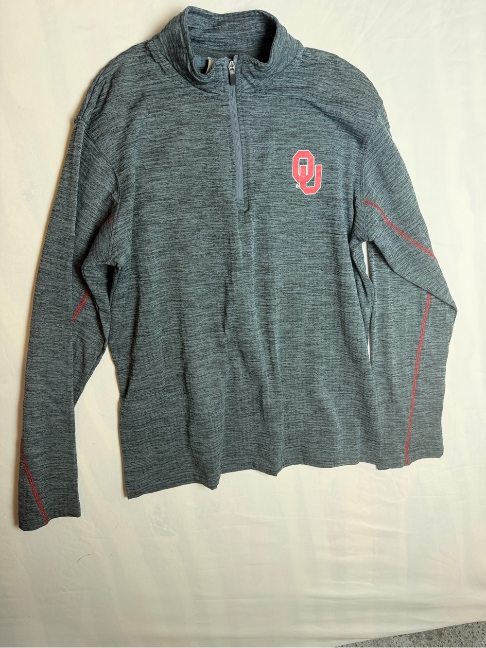 Rivalry Threads Gray Heather Quarter-Zip with Red OU Logo